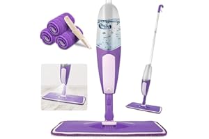 SEVENMAX Balai Serpillère Vaporisateur pour le Nettoyage du Sol Balai à Poussière en Microfibre avec Flacon Rechargeable de 550ml et 3 Tampons Lavables pour le Nettoyage des Sols en Bois dur Stratifié
