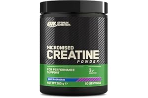 Optimum Nutrition Creatina Micronizada en Polvo, Sabor Frambuesa Azul, 360g, 80 Servicios