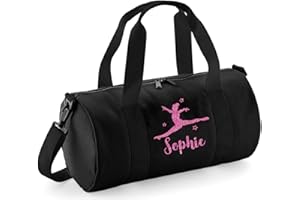 beyondsome Personalised Girls Split Jump Gymnastics Glitter Barrel Bag