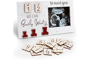 Plinrax Mum To be gifts, Baby Scan Photo Frames, Baby Sonogram Picture Frame Countdown Weeks, Wooden Ultrasound Photo Frame for Mum Pregnancy Announcement and Milestones Gifts