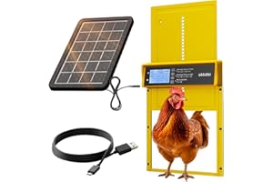 OKKÖBI Puerta Gallinero Automatica Solar - Pantalla LCD - Puerta Automatica Gallinero con Mando a distancia, Sensor de luz y Temporizador - Seguridad y Tranquilidad: Función anti-pellizco - 5 años protección