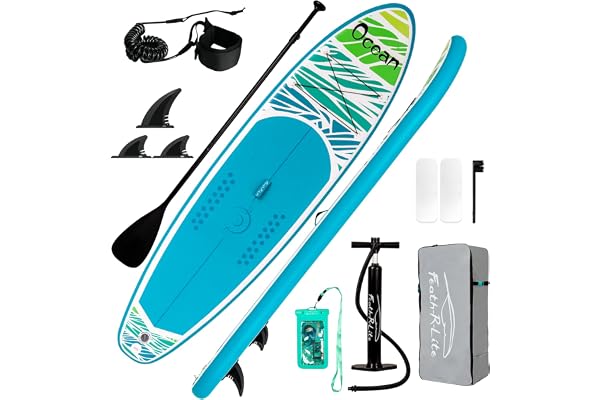 FunWater Uppblåsbart ställ paddle board surfbräda SUP komplett paddleboard tillbehör justerbar paddel, pump, ISUP reseryggsäck, linne, vattentät väska, padelbräda för vuxna