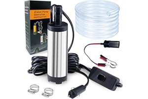 OUSINBY Stainless Steel Submersible Diesel Transfer Pump, 12V Water Pump with 3 Meter Hose
