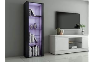 Panana Vitrine mit LED-Lichtern, Aufbewahrungsschrank mit Regalen auf Wohnzimmer, Büro, 55 x 35 x 166 cm (schwarz)
