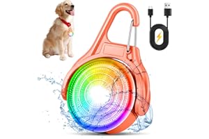 Dokkita Lumiere Chien Nuit Rechargeable (Changement de Couleur RGB + 4 Modes de Clignotement), Pendentif Lumineux Chien Rechargeable USB Clignotant dans la Nuit pour Chien Chat, étanchéité IPX8