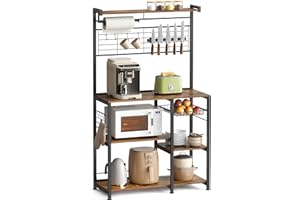‎VASAGLE VASAGLE Küchenregal, Standregal, Regal, Kücheninsel mit Magnetleiste für Messer, Drahtkorb, Küchenrollenhalter, 12 Haken, vintagebraun-schwarz KKS026B01