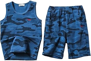 Coralup Boys Girls Summer Clothing Sets Kids Outfit Set Camouflage Short Sleeve T-shirt+ Shorts Sportswear Quick-dry 2Pcs Mesh 3-13Years