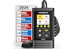 thinkcar OBD 100 Scanner Auto Diagnostic OBD2 / EOBD/Can pour Lire et Effacer Les Codes d’Erreur du Moteur, Testeur d'EVAP et de Capteur d'O2 avec Recherche de Définition de Code Adapté Gris