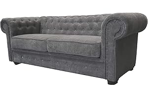 SOFAS AND MORE Chesterfield Style Corner Sofa Set 3+2 Seater Armchair Grey Fabric (3 Seater)