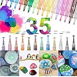 GEEDIAR Acrylstifte für Steine Wasserfest 35 Farben Permanent Marker Stifte 0.7mm & 3mm Tip Steine bemalen Set für Kinder, Pa