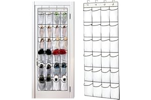 QUMENEY 1 organiseur suspendu au-dessus de la porte - 24 grandes poches en maille - 4 crochets - Cintre de rangement pour armoire, porte, cuisine, chambre à coucher, salle de bain, penderie