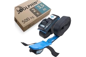 valonic DOLPHIN - 2x 3,5m pas mocujący z zamkiem, 25mm, 500 Kg, wyściełany, EN-12195-2 - szerokość, czarny, pasy mocujące do deski SUP lub kajaka