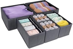 DIJIA Drawer Organiser-6 Pack Wardrobe Storage Organizer, Desk Organiser, Thickened Fabric Storage Box for Underwear, Clothes, Socks, Ties, Scarves, Cosmetics, 3 Sizes