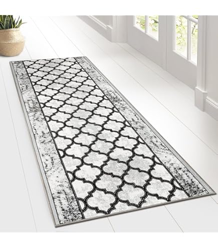 BT Carpet Bouclé Loper, keukenloper, antislip, plat geweven, laagpolig, tapijt, keukentapijt voor hal, keuken, woonkamer, badkamer, antraciet, 67x400 cm