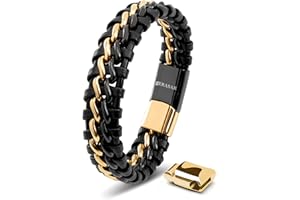 SERASAR Bracelet Cuir Homme [Steel] – Noir/argent/or, avec Fermoir Magnétique en Acier Inoxydable, Bracelet Ajustable Homme et Ado Garçon, Accessoires de Bijoux, Idée Cadeau pour Mari, Petit Ami