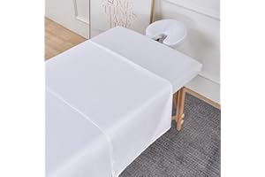 Kesfey Microfiber Massage Sheet Set of 3 PCS, Includes Massage Flat Sheet, Massage Fitted Sheet and Face Rest Cover for Massage Table(White)