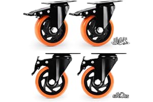 EGOFIX Caster Wheels, Heavy Duty 100mm Casters Set of 4, Locking Swivel Casters Wheels for Cart, Furniture and Workbench, Orange
