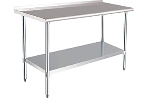 AMAZON COMMERCIAL Amazon Basics Werkbank aus Edelstahl, NSF-zertifiziert, mit Spritzschutz, 61 x 152 cm, Silber