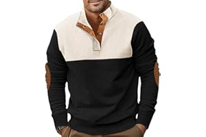 PRIVIMIX Sweat Homme sans Capuche Léger Pull Col à Boutons Sweatshirt Velours Côtelé Sweet M-3XL