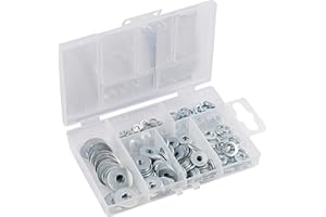 Connex Zestaw 210-częściowy zestaw tarcz karoseryjnych i pierścieni sprężystych - DIN 127B i DIN 9021 - ocynkowane - wstępnie posortowane w praktycznym pudełku z tworzywa sztucznego/podkładki i
