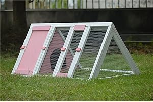 BUNNY BUSINESS Pet Supplies Apex Run with Enclosure Rabbit/Guinea Run Hutch Hutches, 4ft Triangular Runs (PINK)