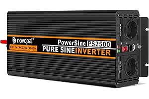 NOVOPAL 2500W Convertisseur Pur Sinus -DC 12V à AC 220V/230V Onduleur-2 Prise EU de Courant Alternatif et 1 Port USB-télécommande avec 5 mètres-Puissance de Pointe 5000W transformateur de Tension