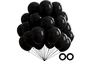 OHugs Black Balloons - Pack of 50 10 Inch Black Balloons Made of Strong Thick Latex Black Party Balloons with Ribbons for Birthday Decorations, Kids Party, Funeral, Funeral, and Events Decorations