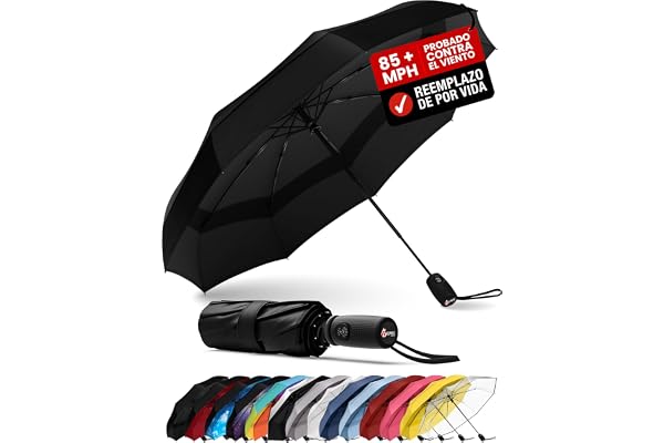 Repel Paraguas plegable Antiviento y - Apertura automática fácil - Paraguas Grande, Guarda Chuva Compacto y Duradero, Estructura de Fibra de Vidrio Resistente - Cabe en una Mochila o Bolso