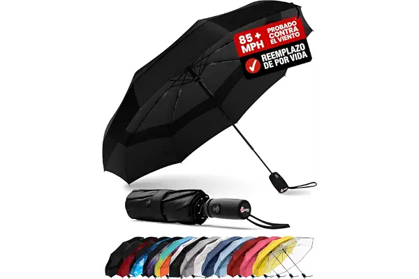 Repel Paraguas plegable Antiviento y - Apertura automática fácil - Paraguas Grande, Guarda Chuva Compacto y Duradero, Estructura de Fibra de Vidrio Resistente - Cabe en una Mochila o Bolso
