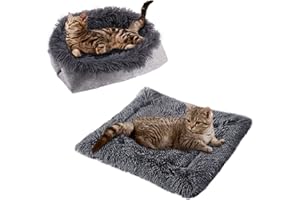 TUAKIMCE Katzenbett 2 in 1 Plüsch Weich Runden Schlafen Katzensofa Flauschige Katzenbett Klein Hund Bett Katzendecke Haustierbett katzenbettchen Tierbett für Katzen und Kleiner Hund (Dunkelgrau)