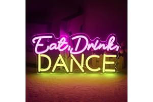 INEONLIFE Eat Drink Dance Neon Signs Pink Yellow LED Neon Lights Letters Neon Sign Colorful Light up Sign for Bedroom, Birthday Party, Bar Wall Decorations USB Powered