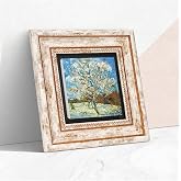 Pinecone Stone Van Gogh &Ccedil;i&ccedil;eklenen Pembe Şeftali Ağacı Taş Duvar Tablosu - &Ccedil;er&ccedil;eveli Taş Tablo - Dekoratif Duvar Sanatı - Mod