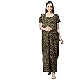 MomToBe Women's Cotton Blend Maxi Maternity Nighty/Feeding Nighty/Pregnancy Night Gown/A-Line Nursing Nighty with Zippers for Nursing Pre and Post Pregnancy - Floral Print