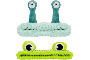 Apricitie 2 Stücke Gesicht Waschen Stirnband, Haarband Kosmetik Frosch, Schnecke Spa Haarbänder für Make Up, Korallen Fleece Haarbänder Elastic Make Up Stirnbänder für Damen, Mädchen