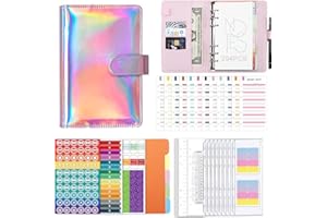 Budget Planner Ambolio 90PCS Budget Binder A6 Ringbuch Binder Taschen ​mit Budgetblätter, Binderumschlägen, Wochenplaner, Schreibpapier, Etikettenaufkleber, Kategorie Aufkleber (Rosa B)