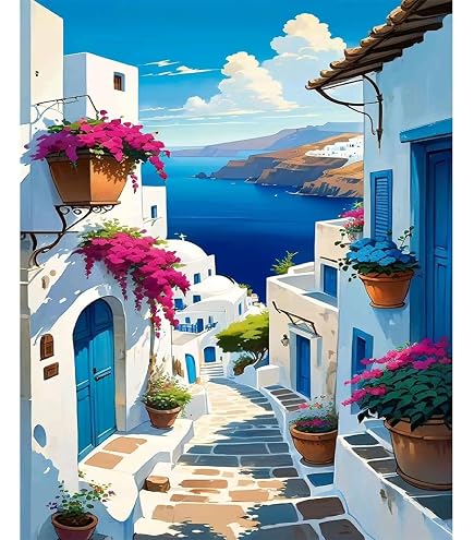 TOSTOG Dipingere con i Numeri per Adulti Principianti,Cascata Fiori Paint by Numbers Kit Fai da te Olio La pittura di Numeri Kit Decora la casa Regalo