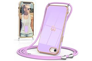 Togestar Handykette Hülle für iPhone 7/8/SE 2020/SE 2022 Handyhülle mit Band und Schutzfolie, Kameraschutz Herz Love Design 360 Grad Stoßfeste Schutzhülle Silikon TPU mit Kordel zum Umhängen, Lila