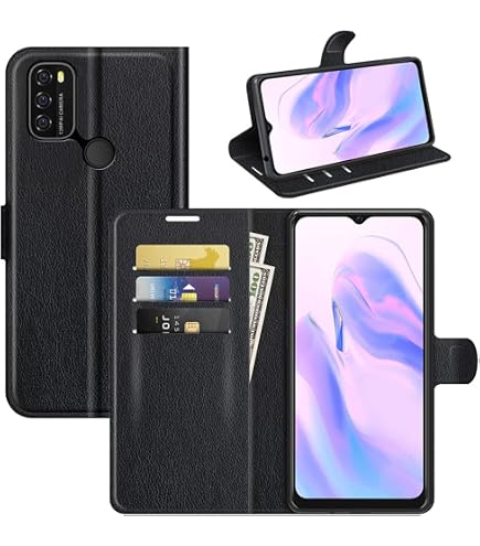 Hülle Für Blackview A80 Plus / A80 Pro – Leder Flip Case Mit Standfunktion, Kartenfach, Magnetschnalle & Silikon-Bumper, Schwarz