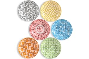 AHX Assiette Creuse Porcelaine Service - Lot de 6 Colorées - Assiette Ceramique a Pates | Salade | Soupe | Risotto | Couscous - Passe au lave vaisselle et au micro onde - 20 cm