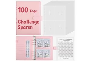 SKYDUE 100 Sobre Reto de Ahorro en Deutsch, Libro de Ahorros para Dinero Con Sobres Cash, Rastreo Laminado de Doble Cara, Fácil Y Divertido (Rosa)