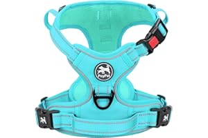 PoyPet No Pull uprząż dla psów, odblaskowa uprząż dla psów bez ssania, miękka wyściełana kamizelka dla zwierząt domowych z uchwytem Easy Control (miętowy niebieski dopasowany trymer, L)