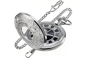 Tiong Vintage Roman Number Quartz Steampunk Pocket Watch with Chain for Men Birthday Christmas Gifts