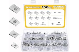Gueenky 150 Pièces Agrafe Carrosserie, Écrous Fixation Type U Clips Ecrou, M4 M5 M6 M8 Agrafe Clips de Fixation Voiture Agrafe Tole Agrafe Voiture Carrosserie pour Auto Moto