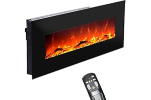 ‎GLOW FIRE GLOW FIRE Elektrokamin mit Heizung und Kaminfeuer (Wandkamin) - elektrischer Kamin mit LED-Licht, Heizlüfter, Deko & Fernbedienung - zum Aufhängen an der Wand, max. 1500 W - Schwarz, 126 cm