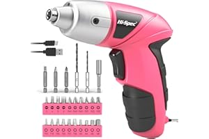Hi-Spec Perceuse Visseuse Sans Fil 3.6V Rose, Tournevis Electrique Rechargeable USB 27 Pièces, 23 Embouts,Outils Bricolage pour Maison et Bureau