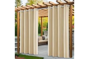 PITMT Cortinas Exterior Terraza, 2 Piezas Cortina Exterior Impermeable con Anillos, Pergola Cortinas de Exteriores para Pergolas Balcon Jardin Patio Porche(132 * 215 cm, Beige)