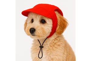 BURAQ Cotton Pets Dog Baseball Cap,Pet Sun Hats With Ear Holes,Sport Hat For Medium,Large,Doggies Adjustable Drawstring Puppies,Cats,Visor Hat (Red,L,1 Count)