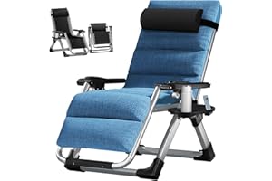 Obqer Folding Zero Gravity Chair, 440LBS Heavy Duty Sun Lounger, Adjustable Garden Recliner with Cushion and Side Holder, Extra Wide, No Assembly Required, Sun Loungers for Garden Terrace Poolside