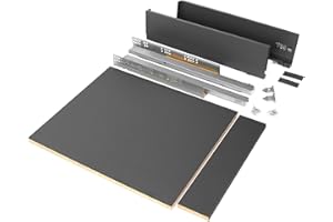 Emuca - Kit de cajón para cocina o baño con tableros incluidos y guias de extracción total con cierre suave, altura 93 mm para módulo 450 mm y profundidad 500 mm, Gris Antracita