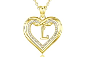 AEONSLOVE Collar Inicial Corazón para Mujer Colgante Nombre Personalizado con Cubic Zirconia Collar Letra Cobre Bañado en Oro Rosa, Cadena de 50,8 CM
